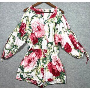 Umgee Floral Print Short Romper Slit Sleeves Sz‎ M Casual Cute Summer